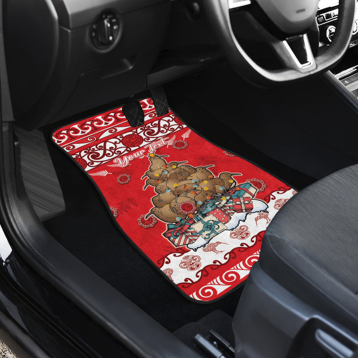 Personalised New Zealand Christmas In July Car Mats Maori Kiwi Xmas Tree - Red LT05 - Polynesian Pride