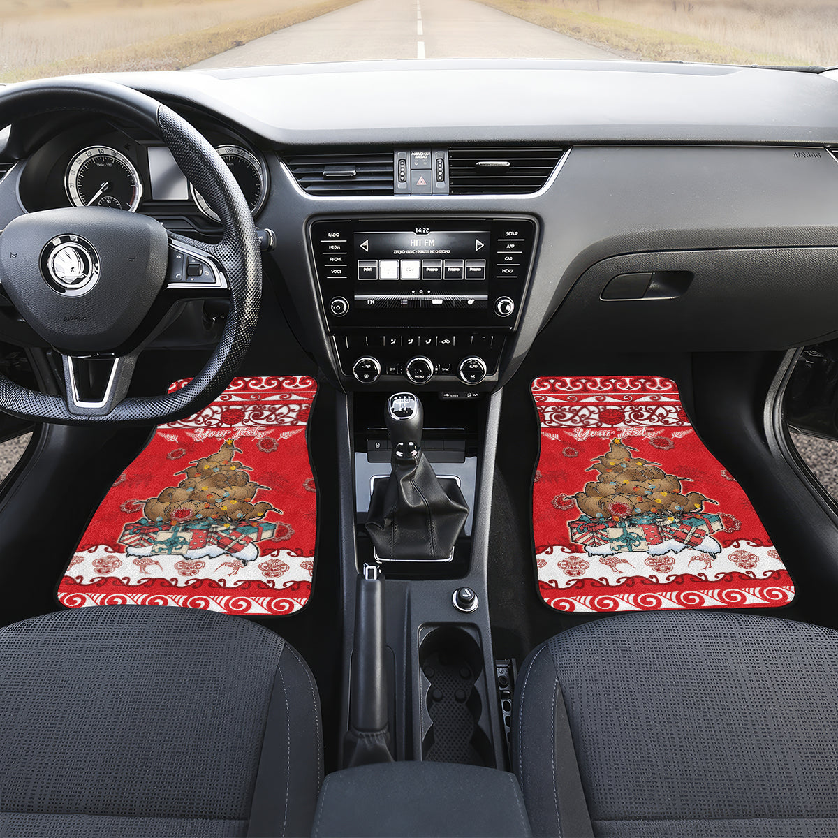 Personalised New Zealand Christmas In July Car Mats Maori Kiwi Xmas Tree - Red LT05 Set 2pcs - Front Red - Polynesian Pride