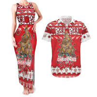 Personalised New Zealand Christmas In July Couples Matching Tank Maxi Dress and Hawaiian Shirt Maori Kiwi Xmas Tree - Red LT05 Red - Polynesian Pride