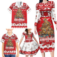 Personalised New Zealand Christmas In July Family Matching Long Sleeve Bodycon Dress and Hawaiian Shirt Maori Kiwi Xmas Tree - Red LT05 - Polynesian Pride