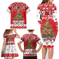 Personalised New Zealand Christmas In July Family Matching Long Sleeve Bodycon Dress and Hawaiian Shirt Maori Kiwi Xmas Tree - Red LT05 - Polynesian Pride