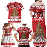 Personalised New Zealand Christmas In July Family Matching Off Shoulder Maxi Dress and Hawaiian Shirt Maori Kiwi Xmas Tree - Red LT05 - Polynesian Pride