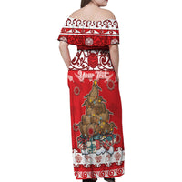 Personalised New Zealand Christmas In July Family Matching Off Shoulder Maxi Dress and Hawaiian Shirt Maori Kiwi Xmas Tree - Red LT05 - Polynesian Pride