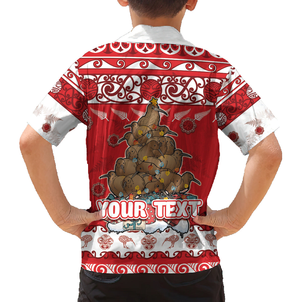 Personalised New Zealand Christmas In July Family Matching Puletasi and Hawaiian Shirt Maori Kiwi Xmas Tree - Red LT05 - Polynesian Pride