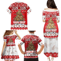 Personalised New Zealand Christmas In July Family Matching Puletasi and Hawaiian Shirt Maori Kiwi Xmas Tree - Red LT05 - Polynesian Pride