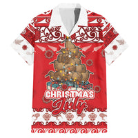 Personalised New Zealand Christmas In July Family Matching Puletasi and Hawaiian Shirt Maori Kiwi Xmas Tree - Red LT05 Dad's Shirt - Short Sleeve Red - Polynesian Pride