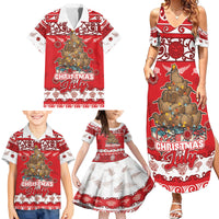 Personalised New Zealand Christmas In July Family Matching Summer Maxi Dress and Hawaiian Shirt Maori Kiwi Xmas Tree - Red LT05 - Polynesian Pride