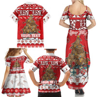 Personalised New Zealand Christmas In July Family Matching Summer Maxi Dress and Hawaiian Shirt Maori Kiwi Xmas Tree - Red LT05 - Polynesian Pride