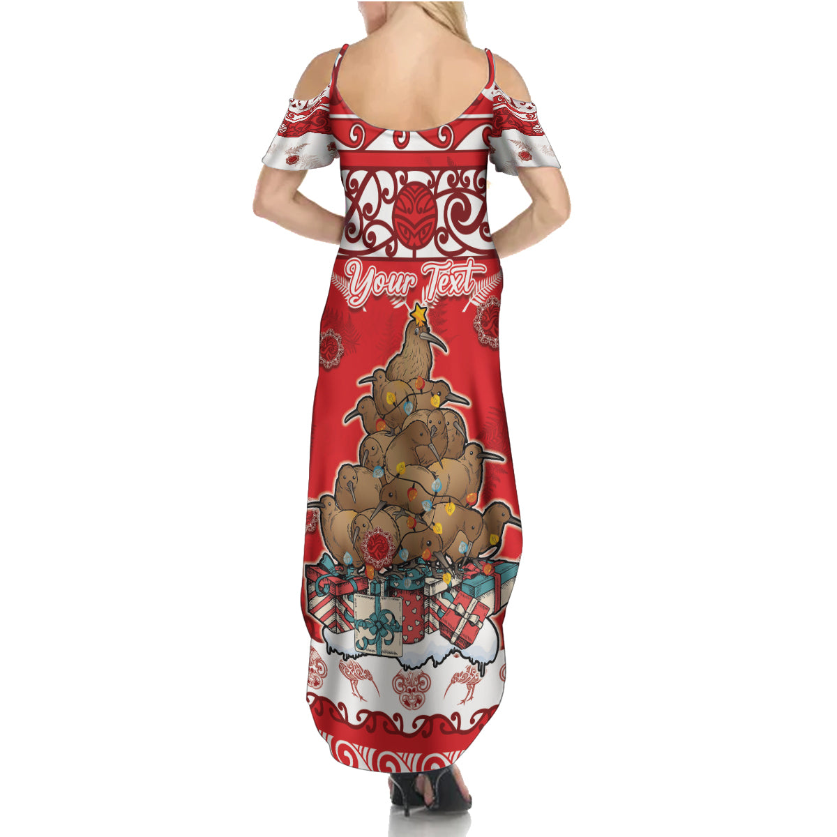 Personalised New Zealand Christmas In July Family Matching Summer Maxi Dress and Hawaiian Shirt Maori Kiwi Xmas Tree - Red LT05 - Polynesian Pride