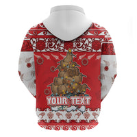 Personalised New Zealand Christmas In July Hoodie Maori Kiwi Xmas Tree - Red LT05 - Polynesian Pride