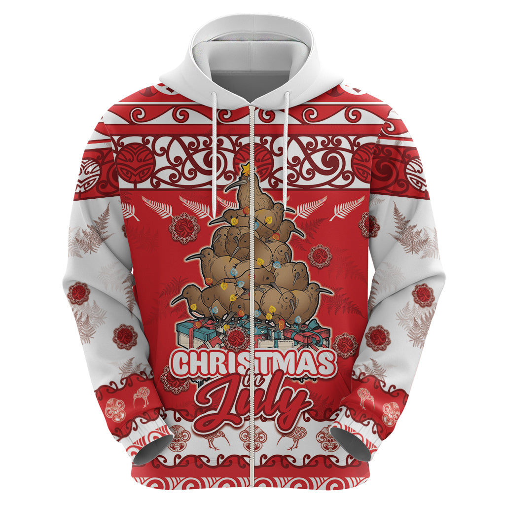 Personalised New Zealand Christmas In July Hoodie Maori Kiwi Xmas Tree - Red LT05 - Polynesian Pride