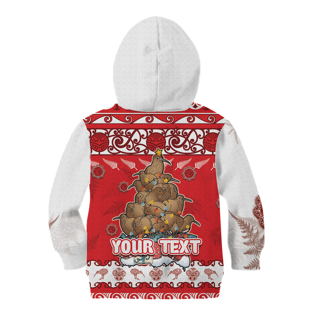 Personalised New Zealand Christmas In July Kid Hoodie Maori Kiwi Xmas Tree - Red LT05 - Polynesian Pride