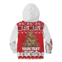Personalised New Zealand Christmas In July Kid Hoodie Maori Kiwi Xmas Tree - Red LT05 - Polynesian Pride