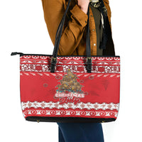 New Zealand Christmas In July Leather Tote Bag Maori Kiwi Xmas Tree - Red LT05 - Polynesian Pride