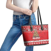 New Zealand Christmas In July Leather Tote Bag Maori Kiwi Xmas Tree - Red LT05 - Polynesian Pride