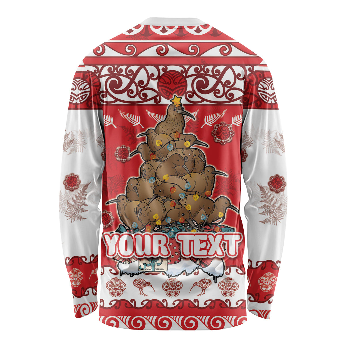 Personalised New Zealand Christmas In July Long Sleeve Shirt Maori Kiwi Xmas Tree - Red LT05 - Polynesian Pride