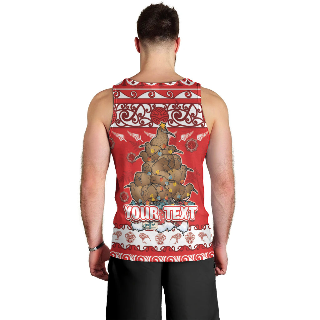 Personalised New Zealand Christmas In July Men Tank Top Maori Kiwi Xmas Tree - Red LT05 - Polynesian Pride