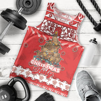 Personalised New Zealand Christmas In July Men Tank Top Maori Kiwi Xmas Tree - Red LT05 - Polynesian Pride