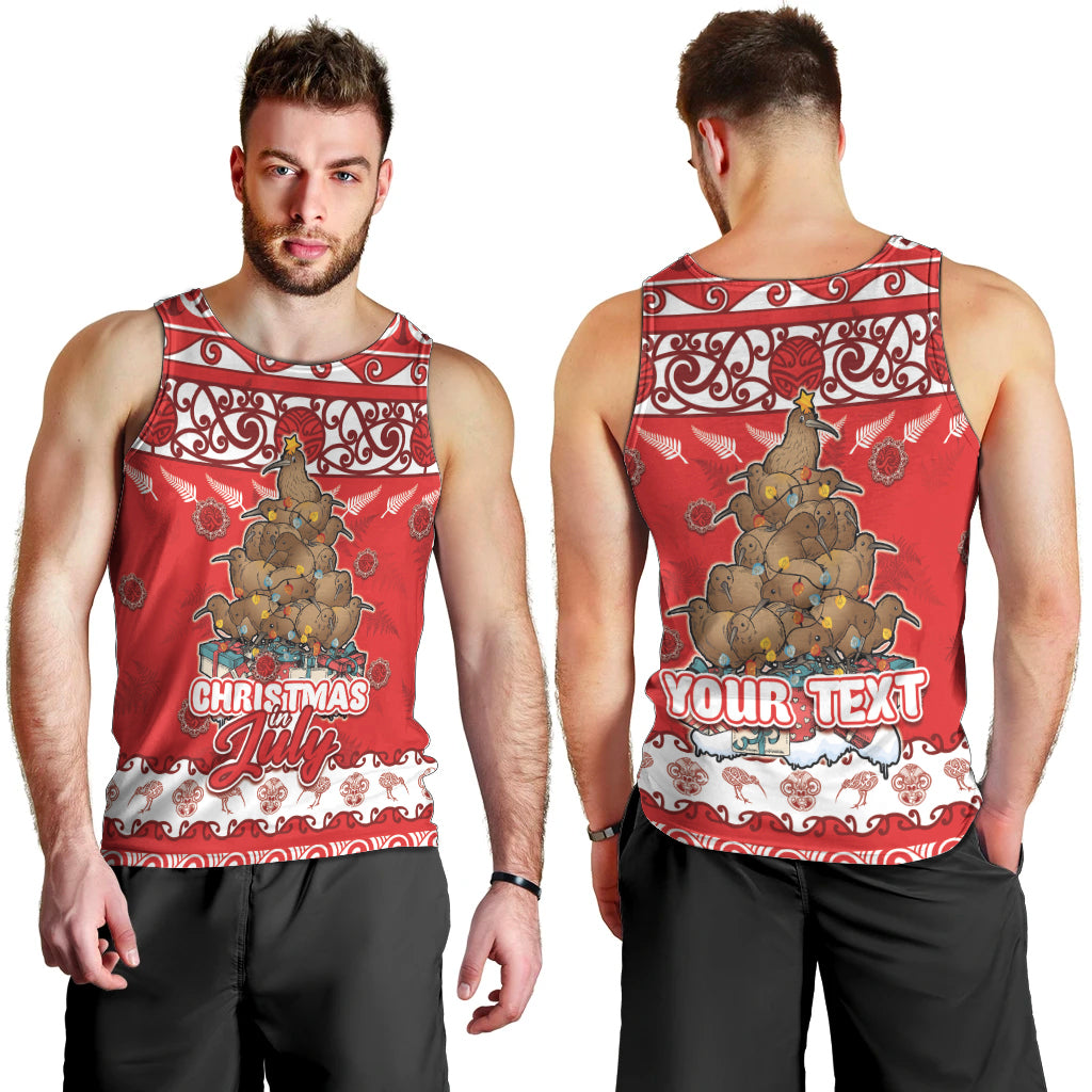 Personalised New Zealand Christmas In July Men Tank Top Maori Kiwi Xmas Tree - Red LT05 - Polynesian Pride