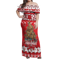Personalised New Zealand Christmas In July Off Shoulder Maxi Dress Maori Kiwi Xmas Tree - Red LT05 Women Red - Polynesian Pride