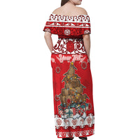 Personalised New Zealand Christmas In July Off Shoulder Maxi Dress Maori Kiwi Xmas Tree - Red LT05 - Polynesian Pride