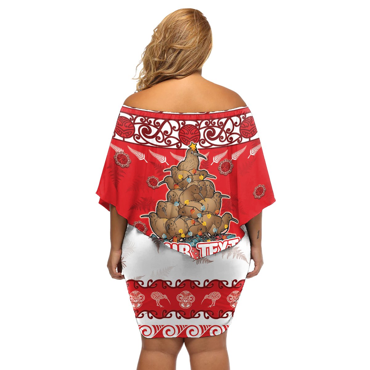 Personalised New Zealand Christmas In July Off Shoulder Short Dress Maori Kiwi Xmas Tree - Red LT05 - Polynesian Pride