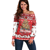 Personalised New Zealand Christmas In July Off Shoulder Sweater Maori Kiwi Xmas Tree - Red LT05 Women Red - Polynesian Pride