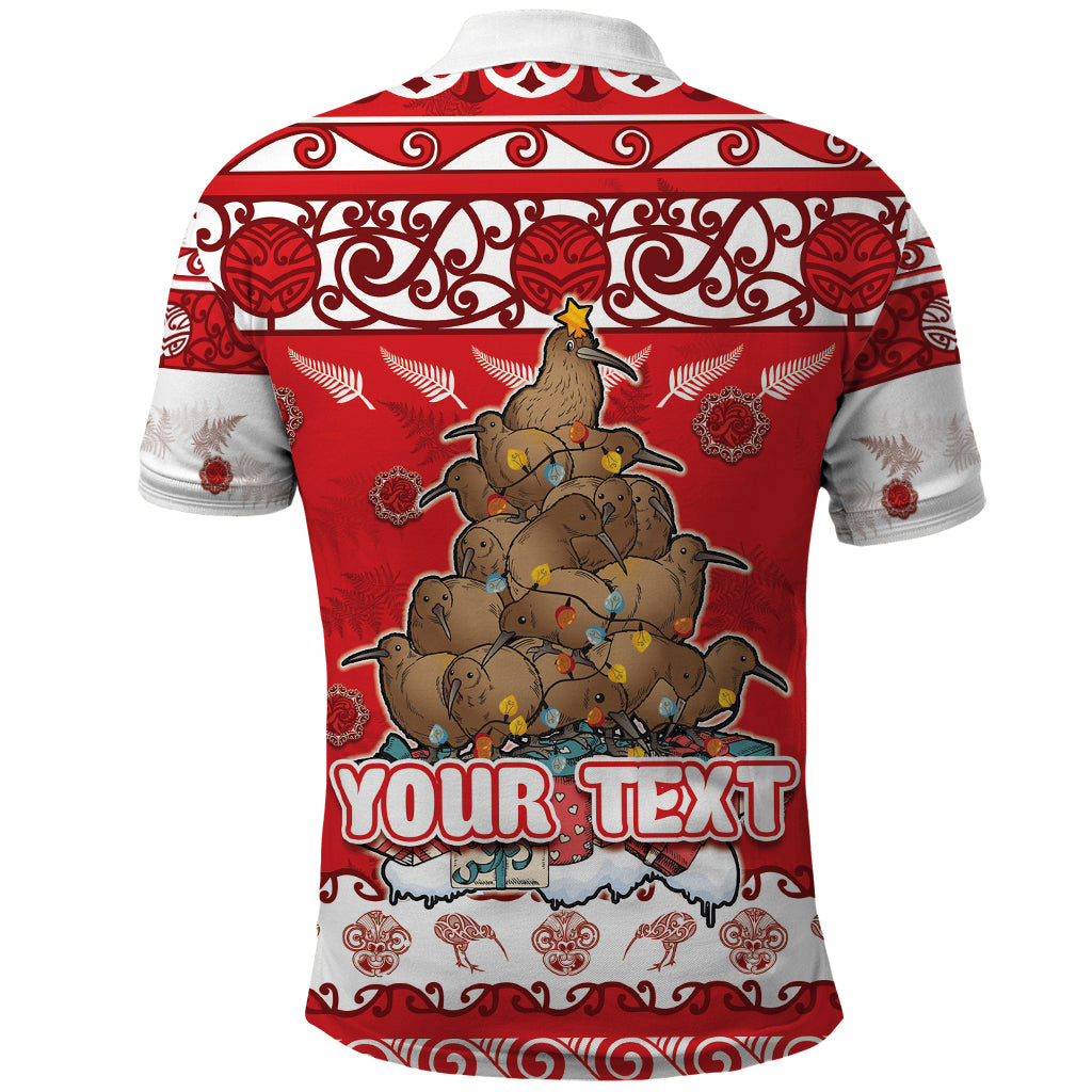 Personalised New Zealand Christmas In July Polo Shirt Maori Kiwi Xmas Tree - Red LT05 - Polynesian Pride