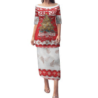 Personalised New Zealand Christmas In July Puletasi Maori Kiwi Xmas Tree - Red LT05 Long Dress Red - Polynesian Pride