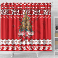 New Zealand Christmas In July Shower Curtain Maori Kiwi Xmas Tree - Red LT05 - Polynesian Pride