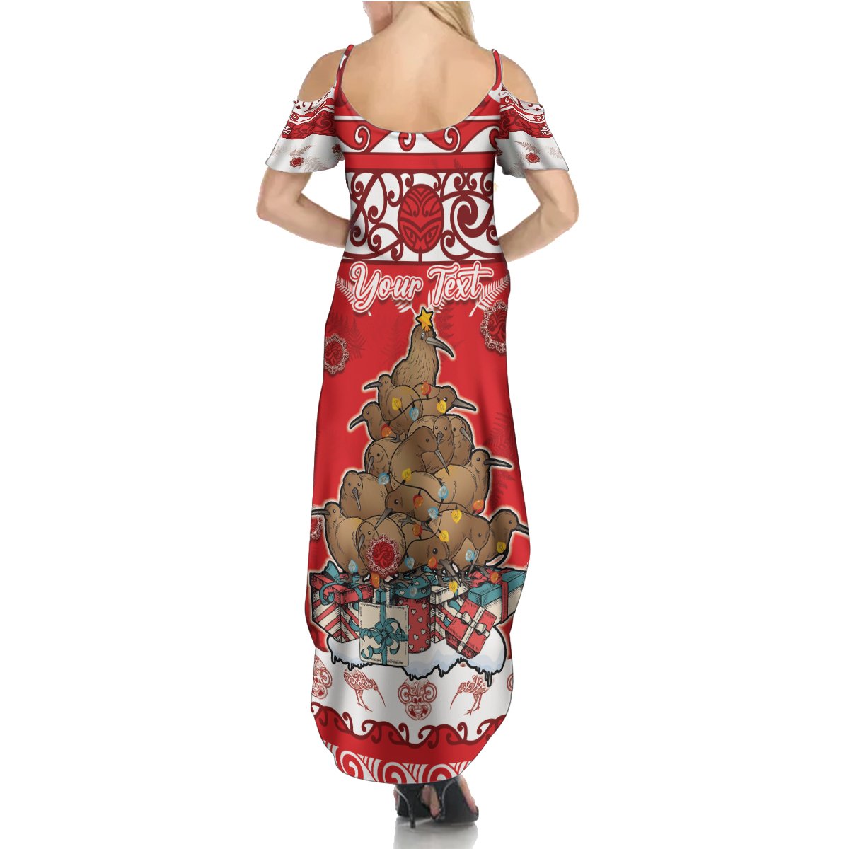 Personalised New Zealand Christmas In July Summer Maxi Dress Maori Kiwi Xmas Tree - Red LT05 - Polynesian Pride