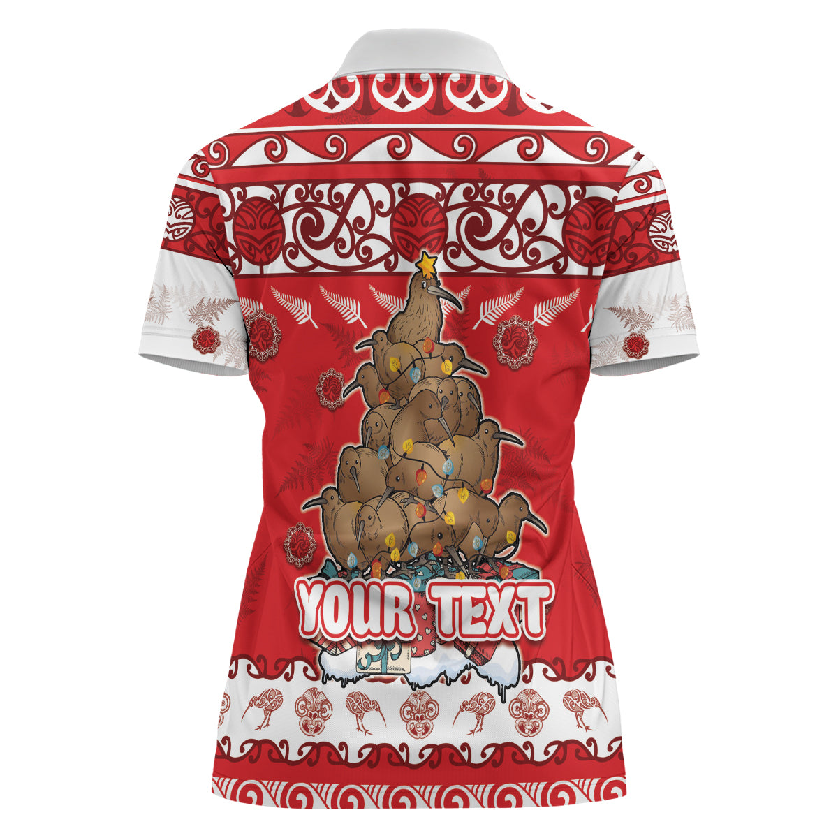 Personalised New Zealand Christmas In July Women Polo Shirt Maori Kiwi Xmas Tree - Red