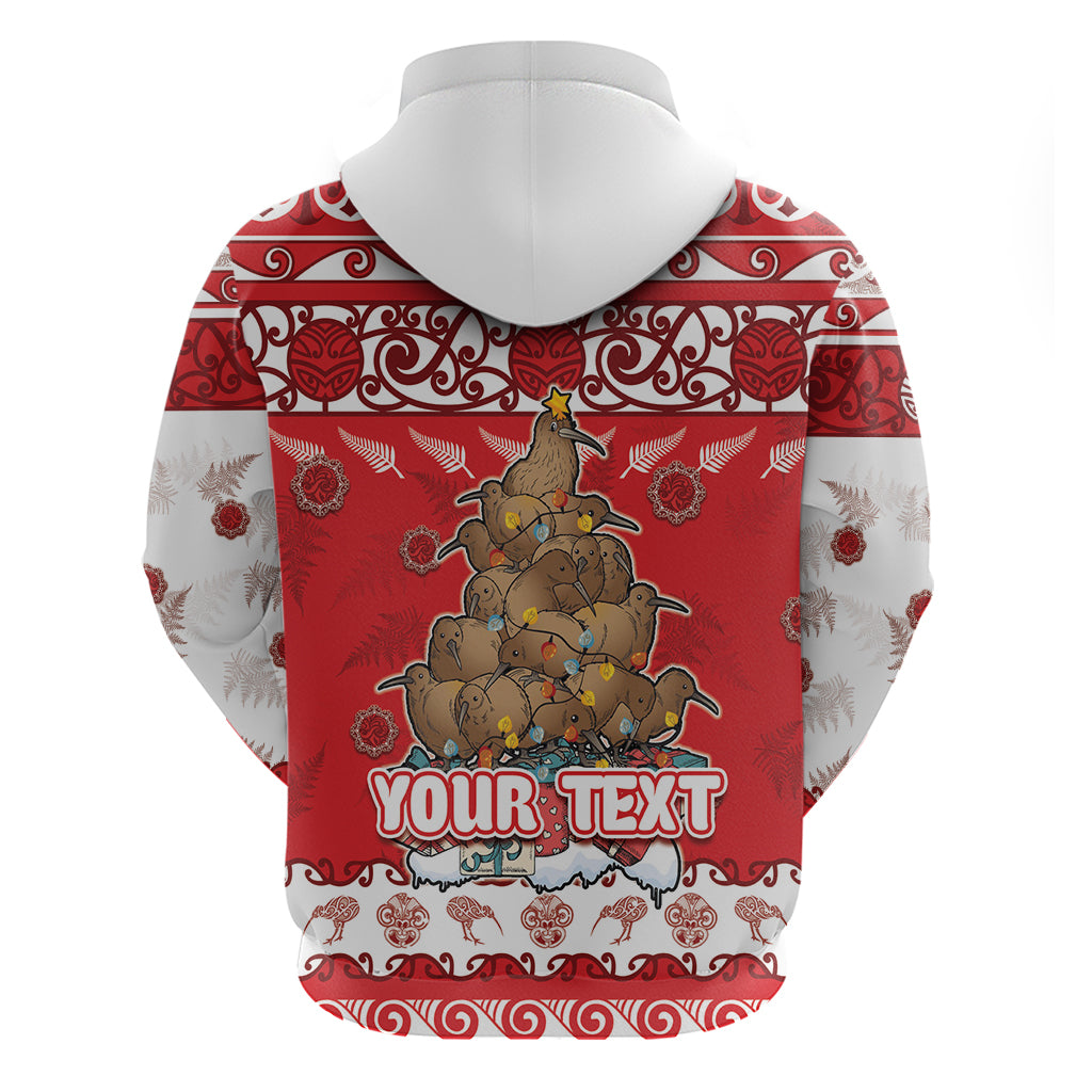 Personalised New Zealand Christmas In July Zip Hoodie Maori Kiwi Xmas Tree - Red LT05 - Polynesian Pride