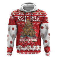 Personalised New Zealand Christmas In July Zip Hoodie Maori Kiwi Xmas Tree - Red LT05 Pullover Hoodie Red - Polynesian Pride