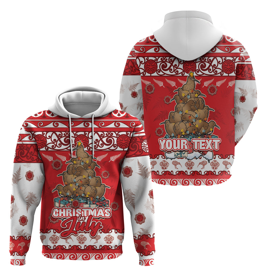 Personalised New Zealand Christmas In July Zip Hoodie Maori Kiwi Xmas Tree - Red LT05 - Polynesian Pride