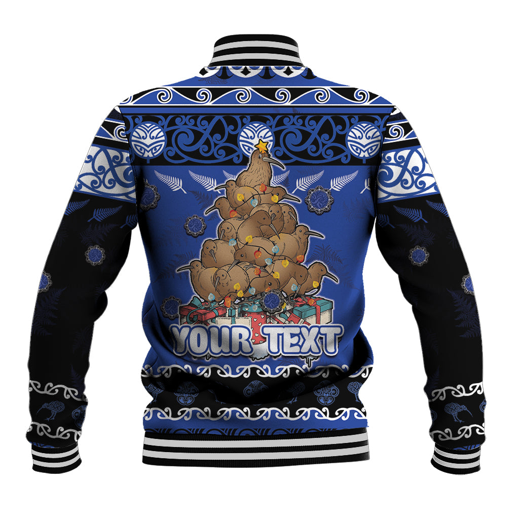 Personalised New Zealand July Christmas Baseball Jacket Maori Kiwi Xmas Tree - Blue LT05 - Polynesian Pride
