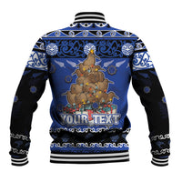 Personalised New Zealand July Christmas Baseball Jacket Maori Kiwi Xmas Tree - Blue LT05 - Polynesian Pride
