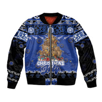 Personalised New Zealand July Christmas Bomber Jacket Maori Kiwi Xmas Tree - Blue LT05 Unisex Blue - Polynesian Pride
