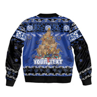 Personalised New Zealand July Christmas Bomber Jacket Maori Kiwi Xmas Tree - Blue LT05 - Polynesian Pride
