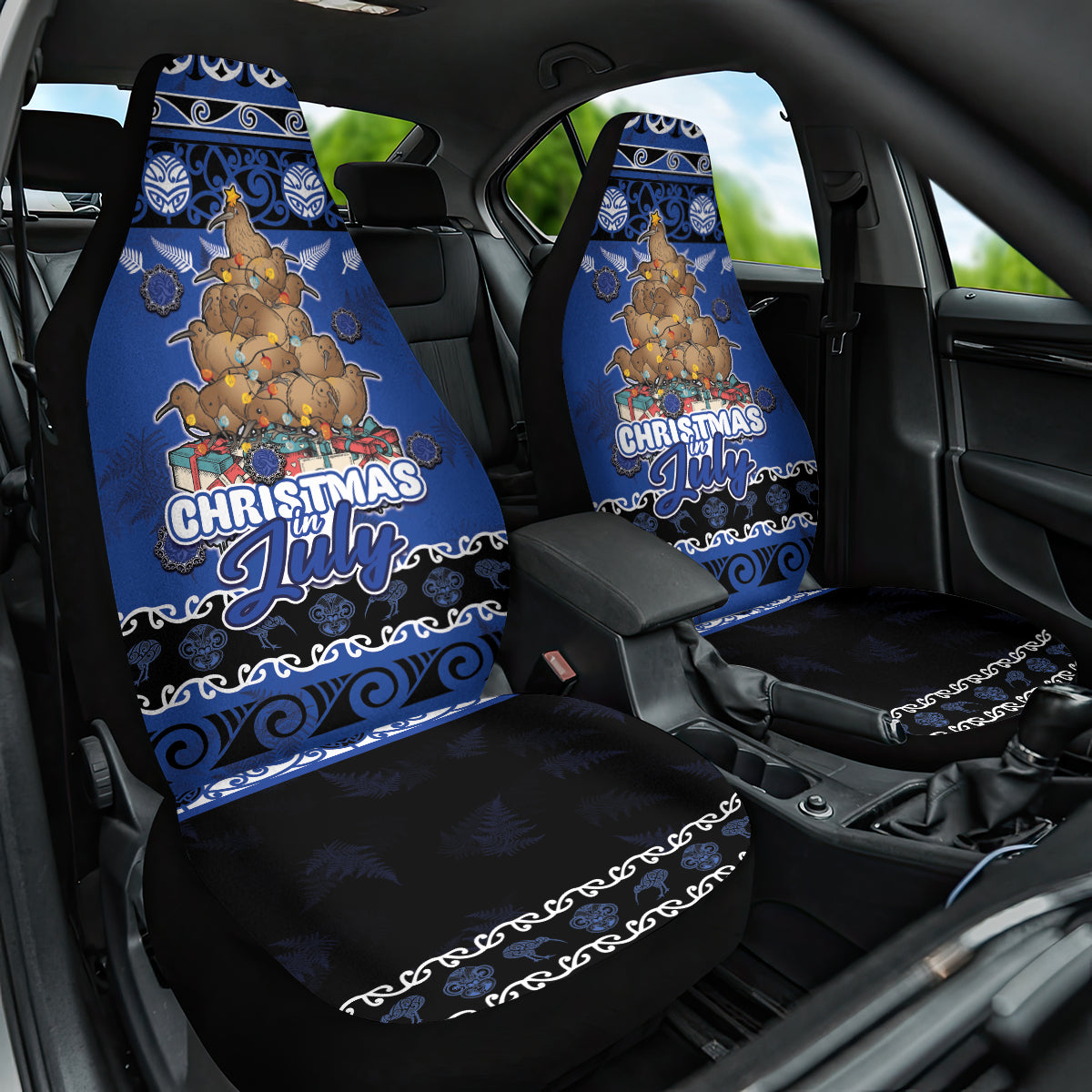 New Zealand July Christmas Car Seat Cover Maori Kiwi Xmas Tree - Blue LT05 One Size Blue - Polynesian Pride
