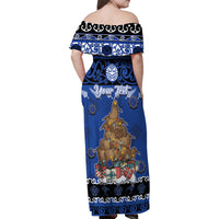 Personalised New Zealand July Christmas Family Matching Off Shoulder Maxi Dress and Hawaiian Shirt Maori Kiwi Xmas Tree - Blue LT05 - Polynesian Pride