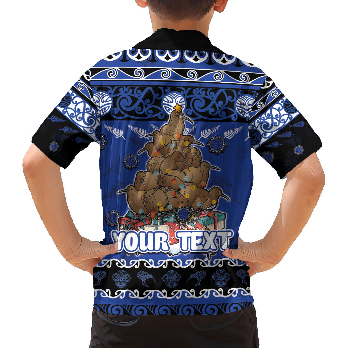 Personalised New Zealand July Christmas Family Matching Puletasi and Hawaiian Shirt Maori Kiwi Xmas Tree - Blue LT05 - Polynesian Pride
