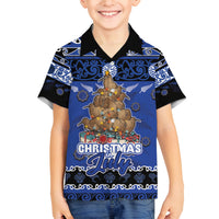 Personalised New Zealand July Christmas Family Matching Puletasi and Hawaiian Shirt Maori Kiwi Xmas Tree - Blue LT05 Son's Shirt Blue - Polynesian Pride