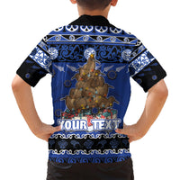 Personalised New Zealand July Christmas Family Matching Short Sleeve Bodycon Dress and Hawaiian Shirt Maori Kiwi Xmas Tree - Blue LT05 - Polynesian Pride