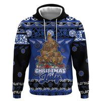 Personalised New Zealand July Christmas Hoodie Maori Kiwi Xmas Tree - Blue LT05 Pullover Hoodie Blue - Polynesian Pride