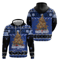 Personalised New Zealand July Christmas Hoodie Maori Kiwi Xmas Tree - Blue LT05 - Polynesian Pride