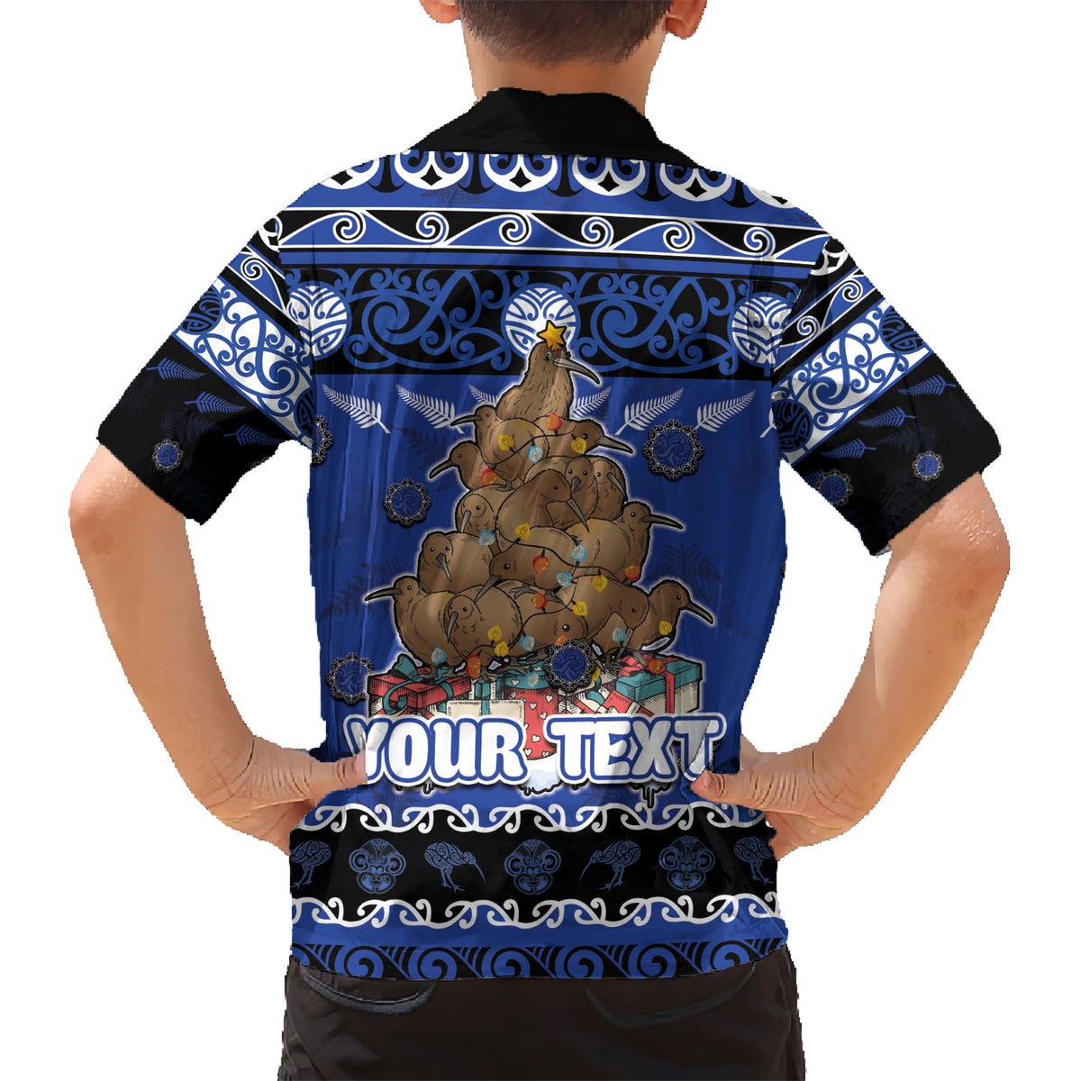 Personalised New Zealand July Christmas Kid Hawaiian Shirt Maori Kiwi Xmas Tree - Blue LT05 - Polynesian Pride