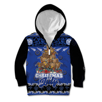 Personalised New Zealand July Christmas Kid Hoodie Maori Kiwi Xmas Tree - Blue LT05 Zip Hoodie Blue - Polynesian Pride