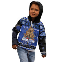 Personalised New Zealand July Christmas Kid Hoodie Maori Kiwi Xmas Tree - Blue LT05 - Polynesian Pride