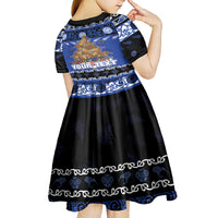 Personalised New Zealand July Christmas Kid Short Sleeve Dress Maori Kiwi Xmas Tree - Blue LT05 - Polynesian Pride